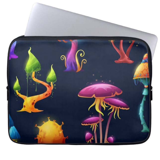 Fantasy Svamp Skogsmönster – Färgglad Magi Laptop Fodral (Framsidan)