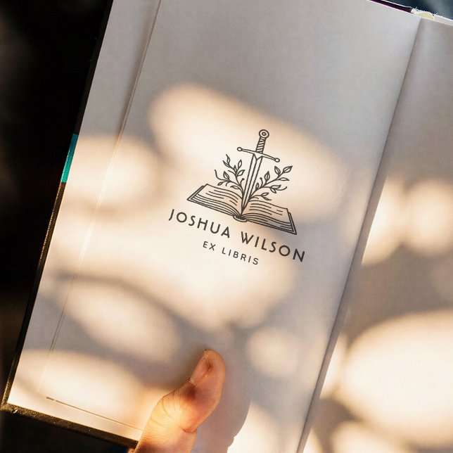 Fantasy Svärd Personlig Ex Libris Bok Självfärgande Stämpel (Skapare uppladdad)