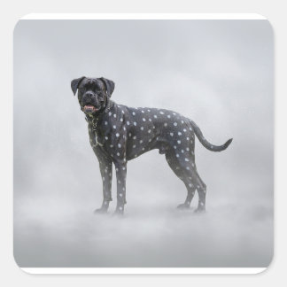 Fantasy Svart Boxerhund Med Silver Prickar Fyrkantigt Klistermärke