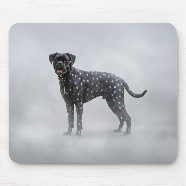 Fantasy Svart Boxerhund Med Silver Prickar Musmatta (Framsidan)