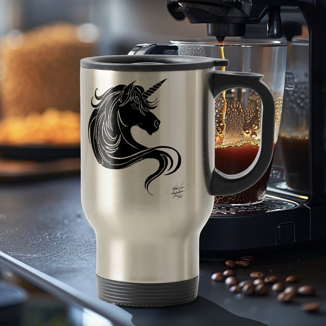 Fantasy Svart Tribal Enhörning Vit Minimalistisk Resemugg (Skapare uppladdad)