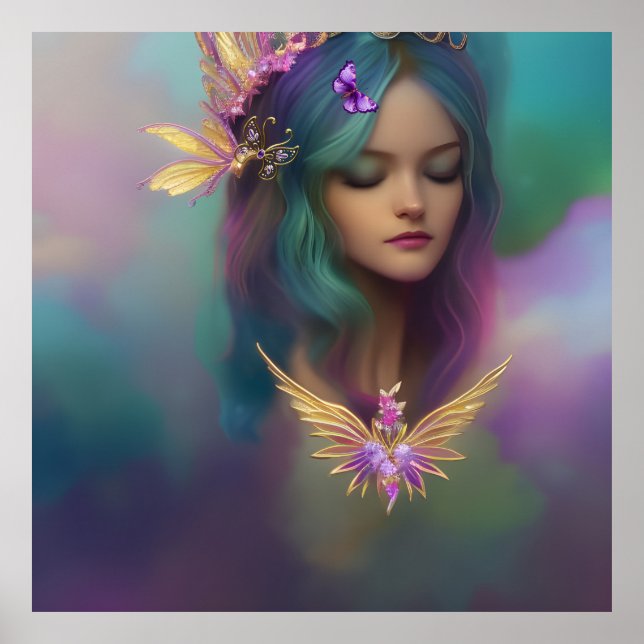 Fantasy Sweet Fairy Girl lila Teal rosa Vingar 3 Poster (Framsidan)
