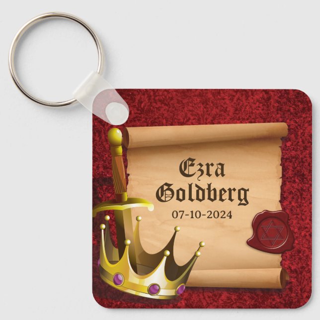 Fantasy Sword Krona Medieval Knight Pub Mitzvah Nyckelring (Framsida)