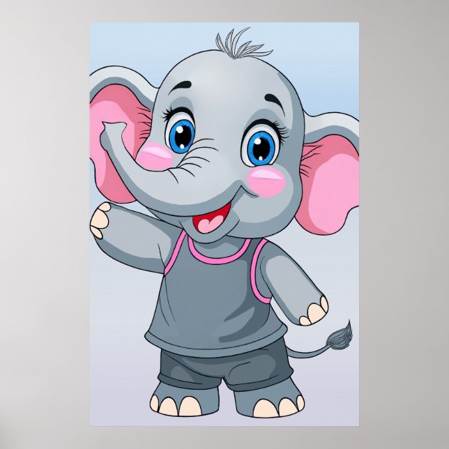 Fantasy Tecknad Baby Elephant Poster (Framsidan)