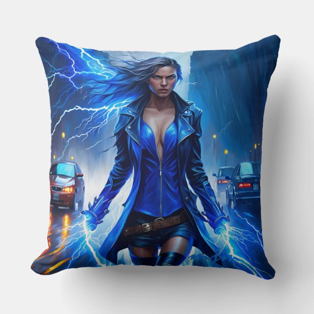 Fantasy Toppen Hero Girl med blixtström Kudde (Framsida)