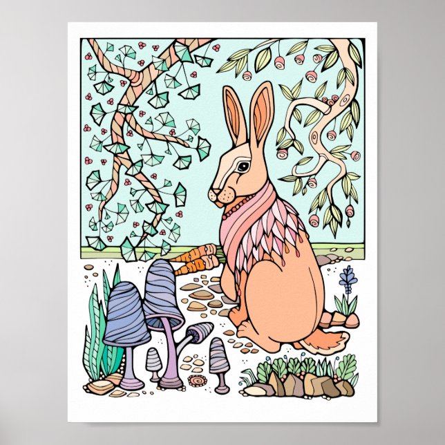 Fantasy Träd Forest Shawled Rabbit Poster (Framsidan)
