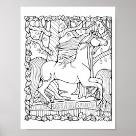 Fantasy Träd Forest Unicorn Coloring Page Art Poster