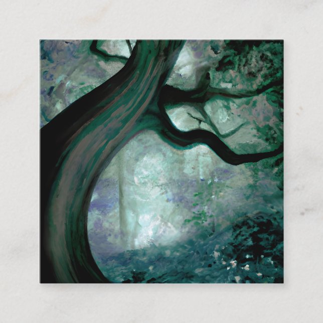 Fantasy Träd Fyrkantigt Visitkort (Framsida)