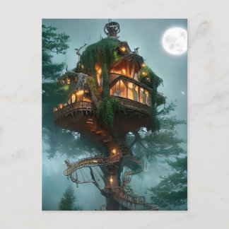 Fantasy Träd House Digital Art Vykort
