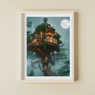 Fantasy Träd House Digital Artwork Poster