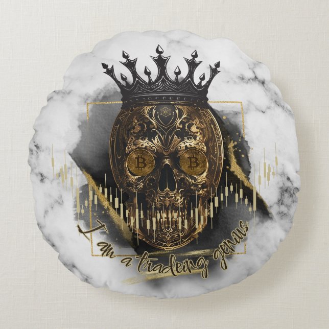 Fantasy Trade Design | Crypto Btc | Bekräftelser Rund Kudde (Framsidan)