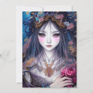 Fantasy Triptych, vacker japansk flicka Inbjudningar