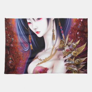 Fantasy Triptych, vacker japansk flicka Kökshandduk