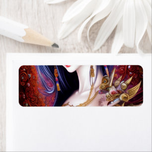 Fantasy Triptych, vacker japansk flicka Returadress Etikett