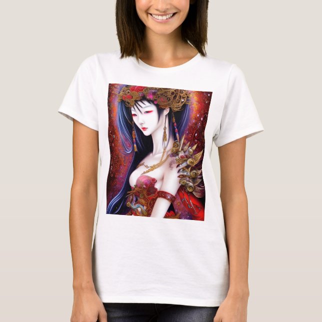 Fantasy Triptych, vacker japansk flicka T Shirt (Framsida)
