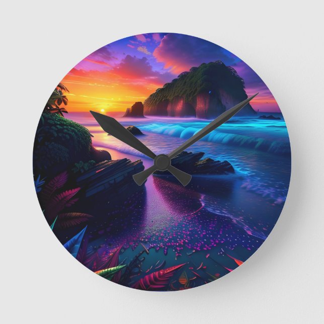 Fantasy Tropical Beach One Rund Klocka (Framsida)