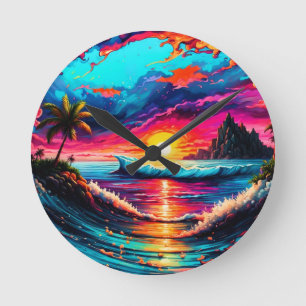 Fantasy Tropical Sunset Rund Klocka