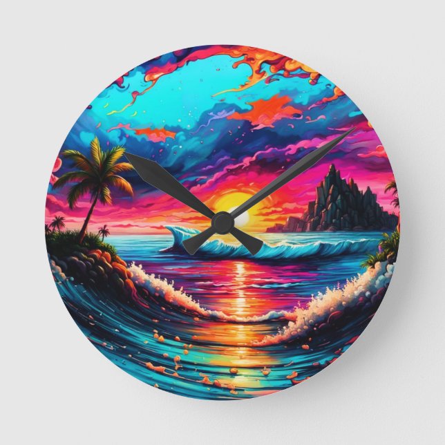 Fantasy Tropical Sunset Rund Klocka (Framsida)