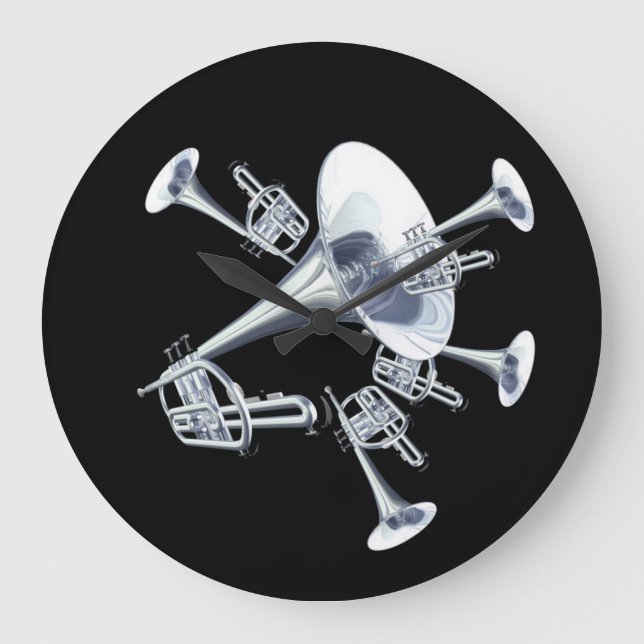 Fantasy Trumpets Music Älskare Wall Clock Stor Klocka (Framsida)