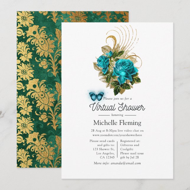 Fantasy Turcos och Guld Virtuella Shower Inbjudningar (Fram/baksida)