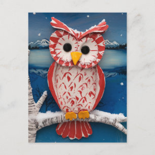 Fantasy Uggla Candy cane encaustic birch träd Vykort