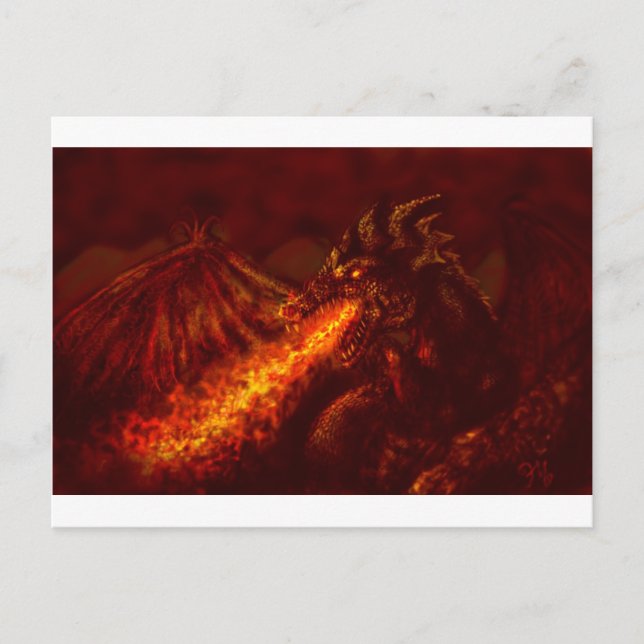 Fantasy Underbar Red Dragon Breathing Fire Vykort (Framsida)