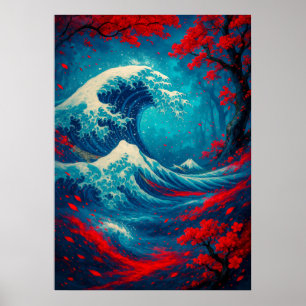 Fantasy Underbar Wave med Cherry Blommars Poster