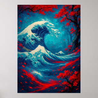 Fantasy Underbar Wave med Cherry Blommars Poster
