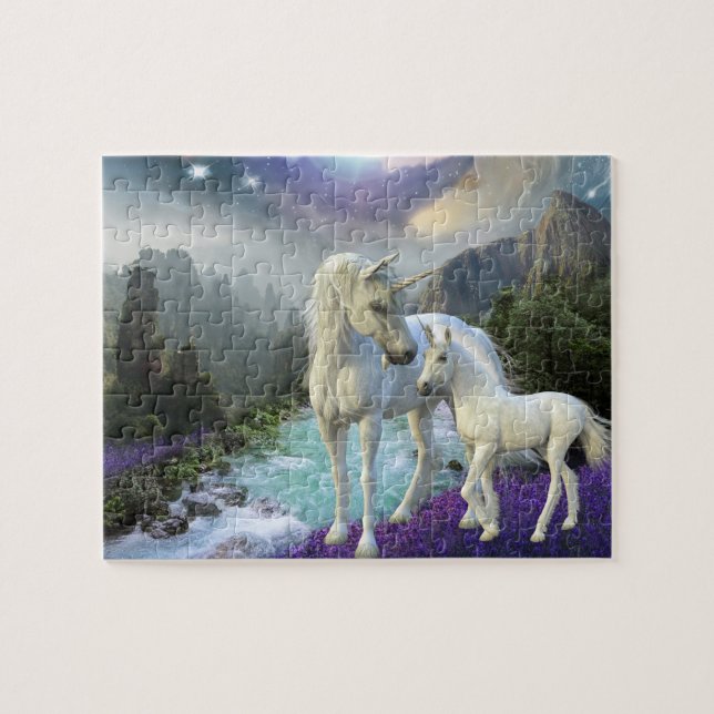 Fantasy Unicorn and Foal Mystical Pussel (Horisontell)