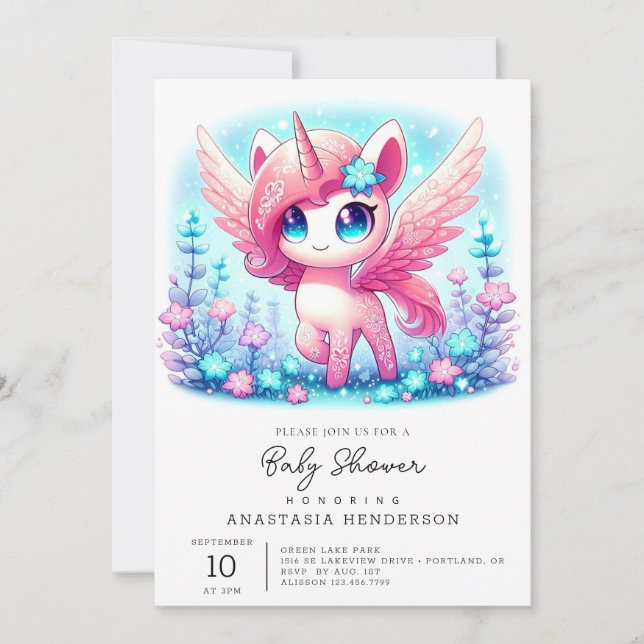 Fantasy Unicorn Baby Shower Inbjudningar (Framsida)