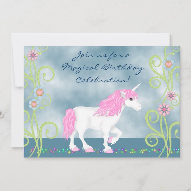 Fantasy Unicorn Birthday bjudande för flickor Inbjudningar (Framsida)