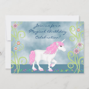 Fantasy Unicorn Birthday bjudande för flickor Inbjudningar