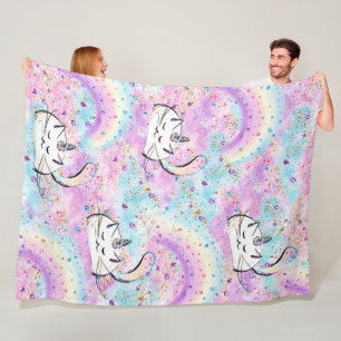 Fantasy Unicorn Cat in Cotton Candy Clouds Fleecefilt