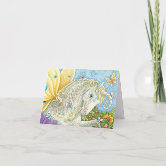 Fantasy UNICORN FAIRY NOTE CARD Blank Kort (Framsida)