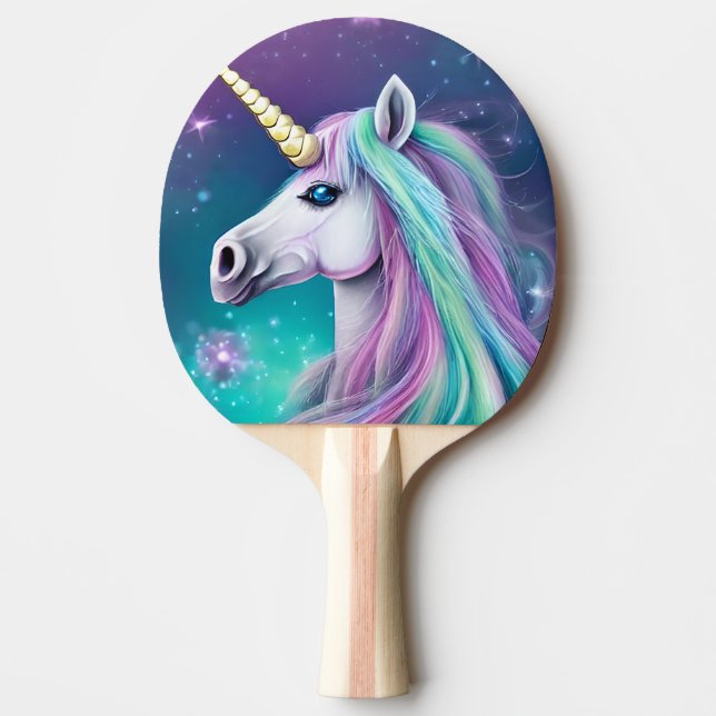 Fantasy Unicorn med Blue and Rosa Hair Poster Pingisracket (Framsidan)