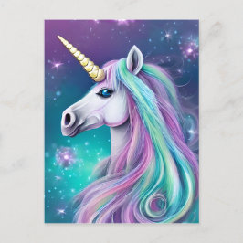 Fantasy Unicorn med Blue and Rosa Hair Vykort