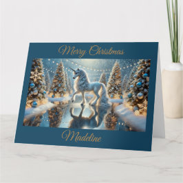 Fantasy Unicorn med Shimmering Julgranar Kort