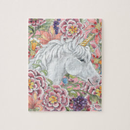 Fantasy Unicorn Rosa Tropical Flowers Magic Pussel