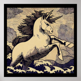 Fantasy Unicorn - Woodcut 1 Poster