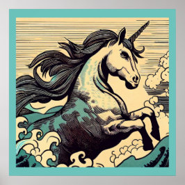 Fantasy Unicorn - Woodcut 3 Poster