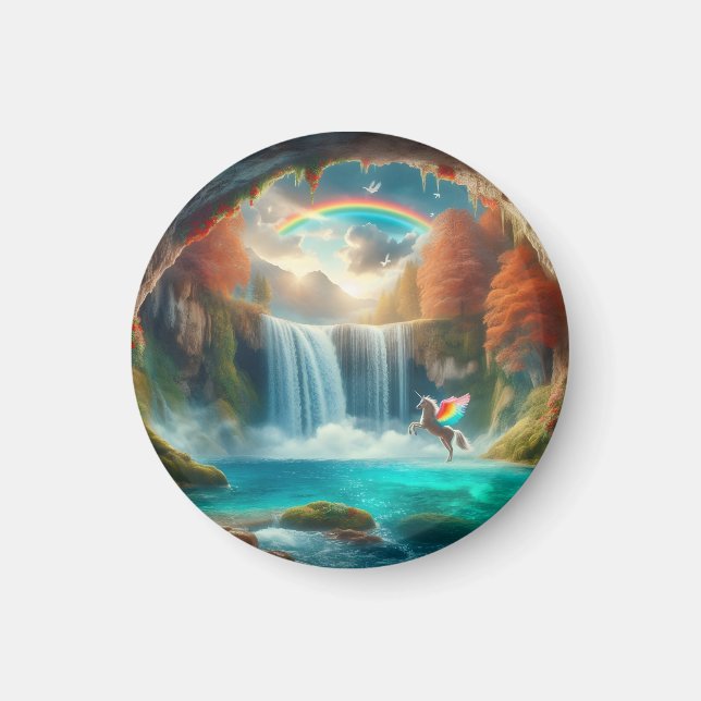 Fantasy: Unicorns Cascade på hösten Magnet (Framsidan)