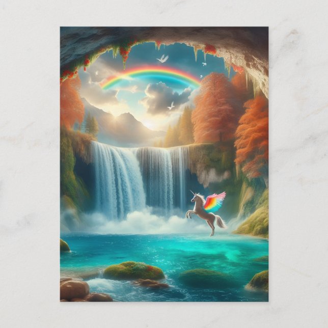 Fantasy: Unicorns Cascade på hösten Vykort (Framsida)