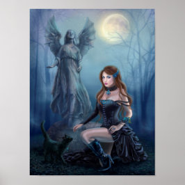 Fantasy-vacker kvinna med svart katt poster