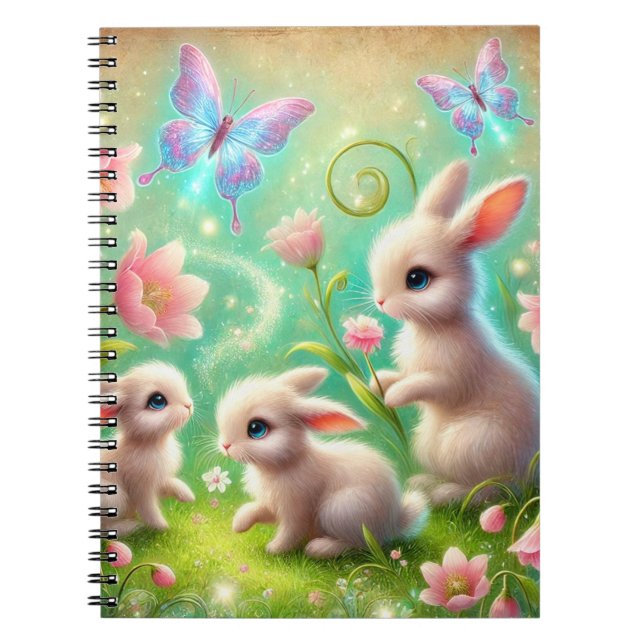 Fantasy Vår Bunny Garden Anteckningsbok (Framsidan)