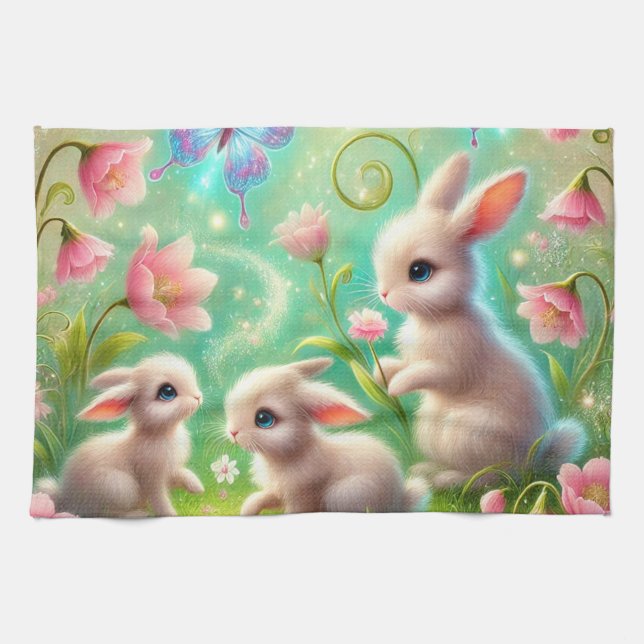 Fantasy Vår Bunny Garden Kökshandduk (Horisontell)