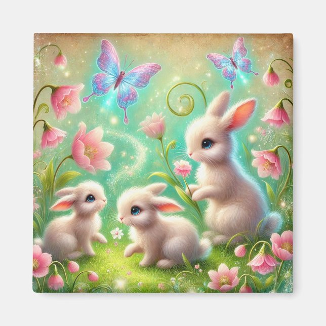 Fantasy Vår Bunny Garden Magnet (Framsidan)