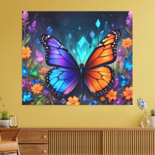 Fantasy Vår Garden Crystals Monarch Butterfly Canvastryck