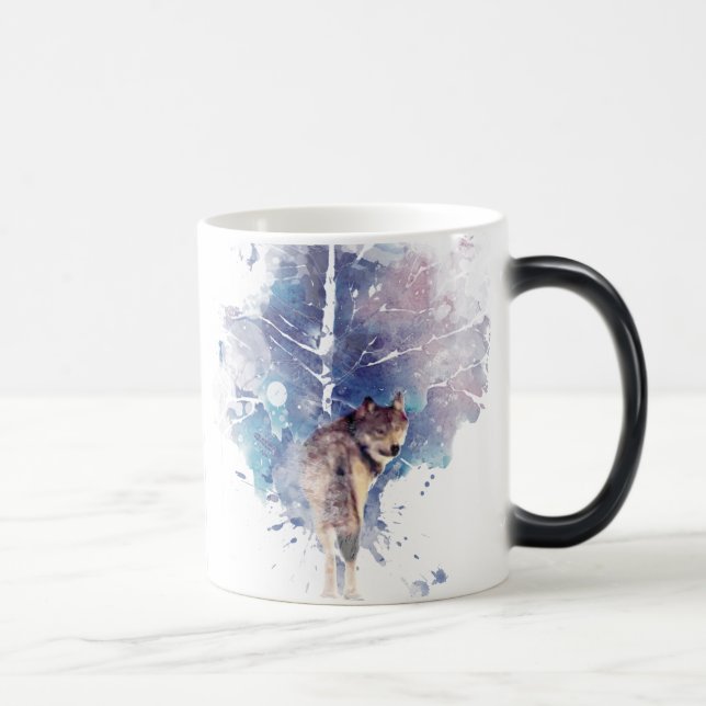Fantasy Varg Träd Graphic Art Wildlife Animal Art Magisk Mugg (Höger)