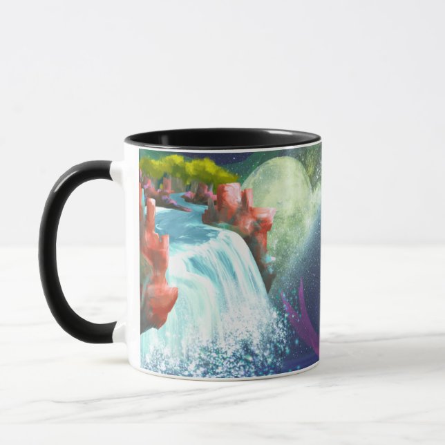 Fantasy vattenfall landskaps konst kaffemugg (Vänster)