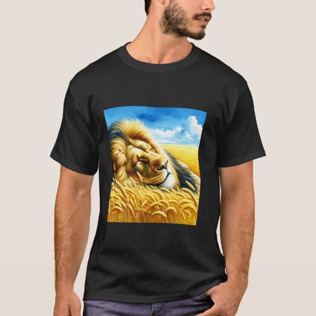 Fantasy Vete Sover Lejon T Shirt (Framsida)